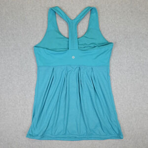 Lululemon Power Dance Tank Top Womens 10 Blue Racerback Built in Bra Pleated